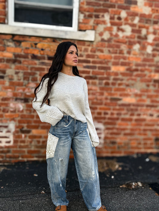 Paisley Pocket Barrel Jeans