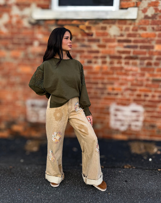 Sand Flower Patch Pants