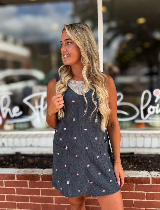 Floral Emb Navy Dress