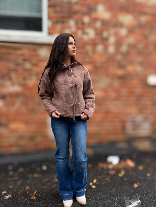 Brown Tie Puff Jacket