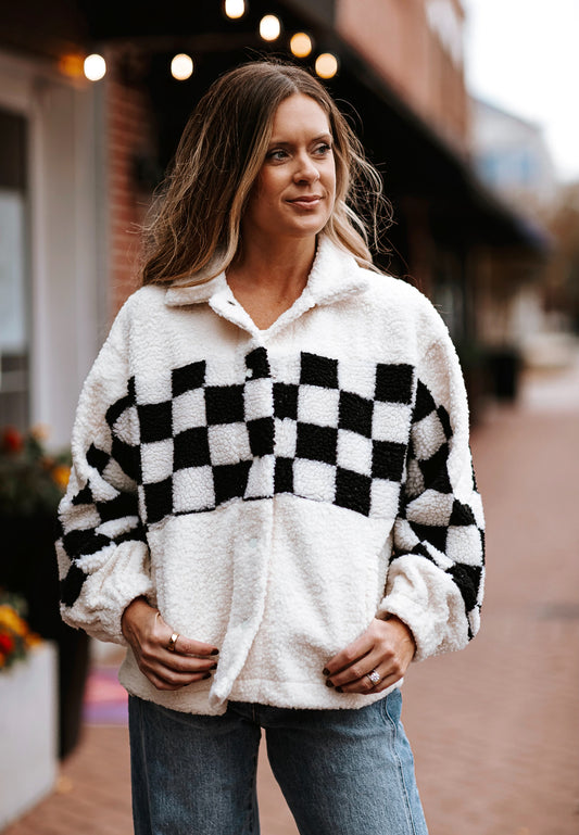Cream Sherpa Checkered