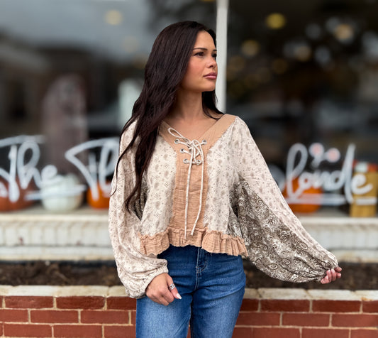 Beige Multi L/S Top
