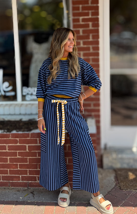 Blue/Yellow Stripe Pant Set